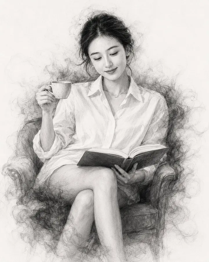 Black and White Pencil Sketch Portrait, FIBO 2 example