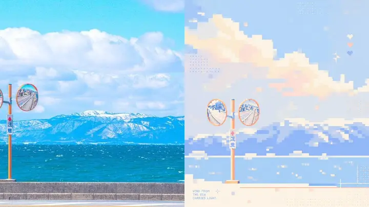 Coastal Photo to Pastel Pixel Art, FIBO 2 example