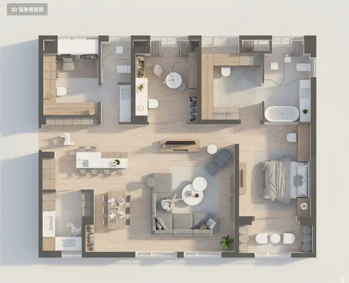 Floor Plan 3D Render, FIBO 2 example
