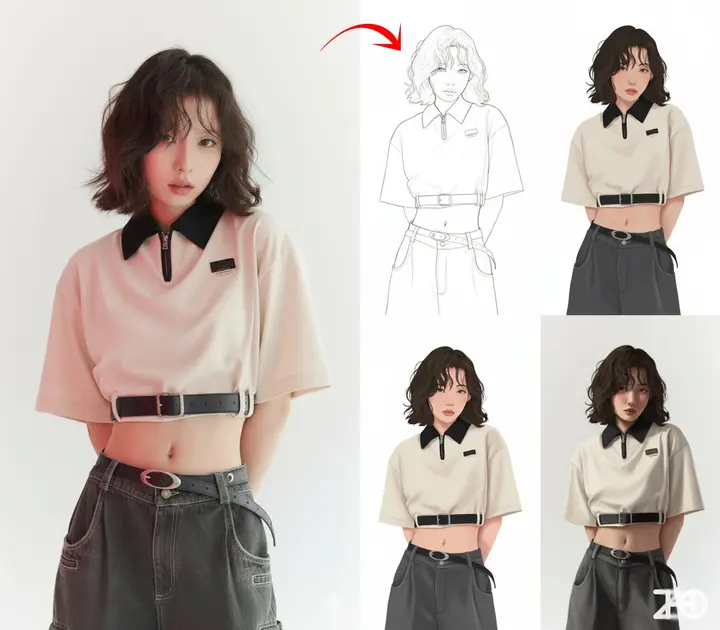 Illustration Drawing Process Four-Panel, FIBO 2 example