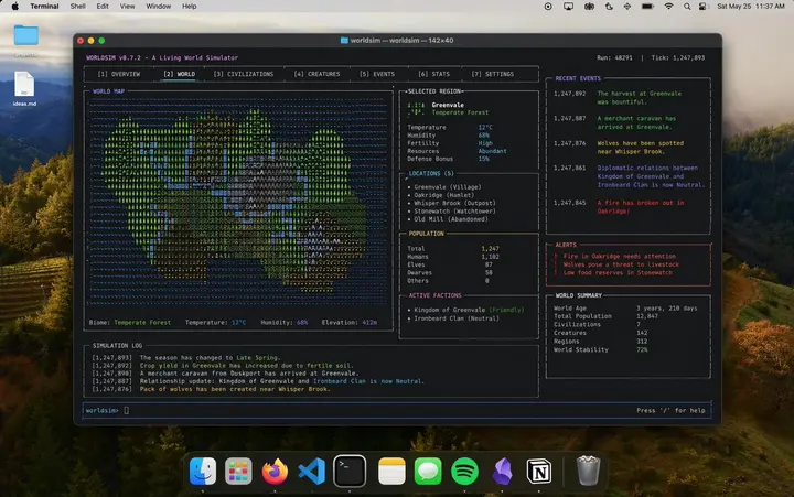 Mac Terminal World Sim UI, FIBO 2 example