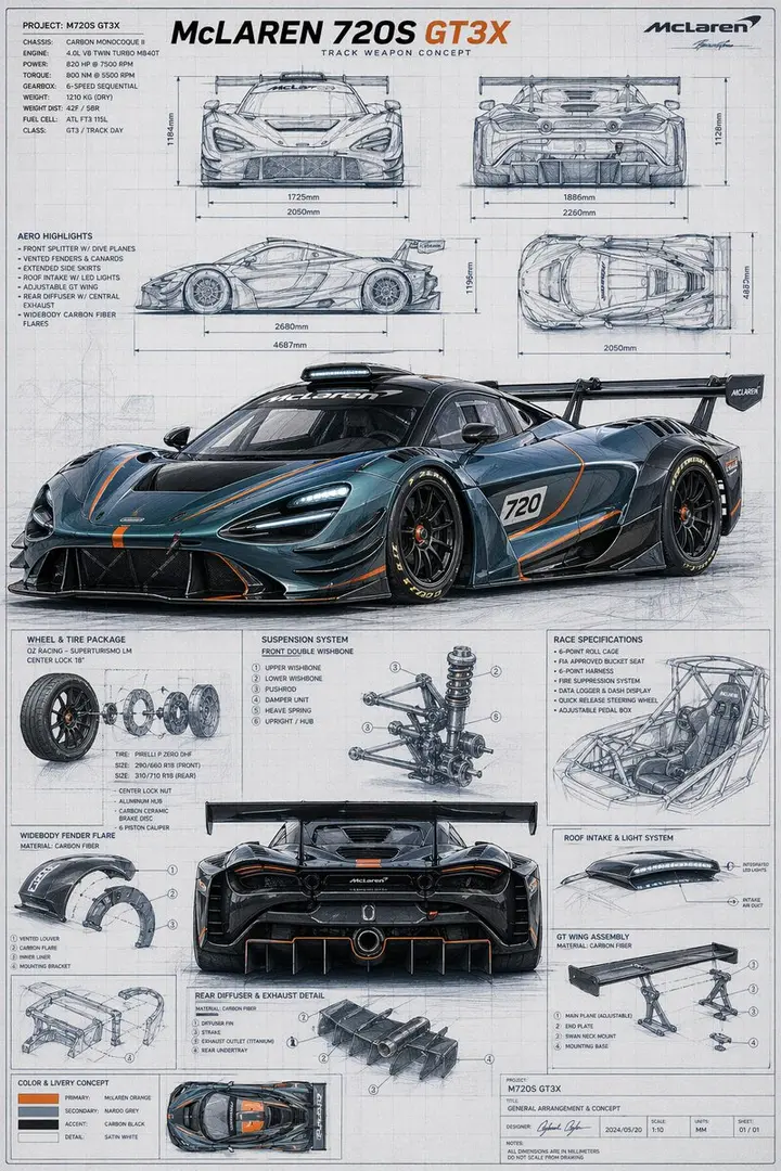 McLaren GT3X Technical Blueprint Poster, FIBO 2 example
