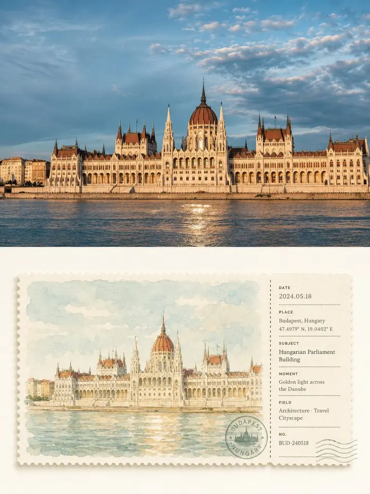 Watercolor Postcard Ticket Style Poster, FIBO 2 example