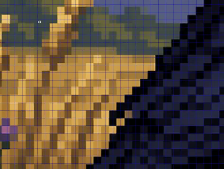 Zoomed Fake Pixel Art Grid Analysis, FIBO 2 example